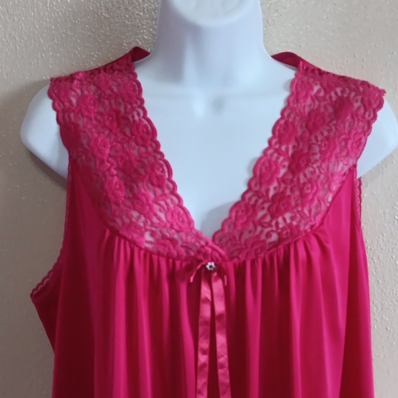 Vanity Fair Other - Vanity Fair Fuchsia Lace Trim Chemise Nightgown Slip Dress, Pink, Vintage